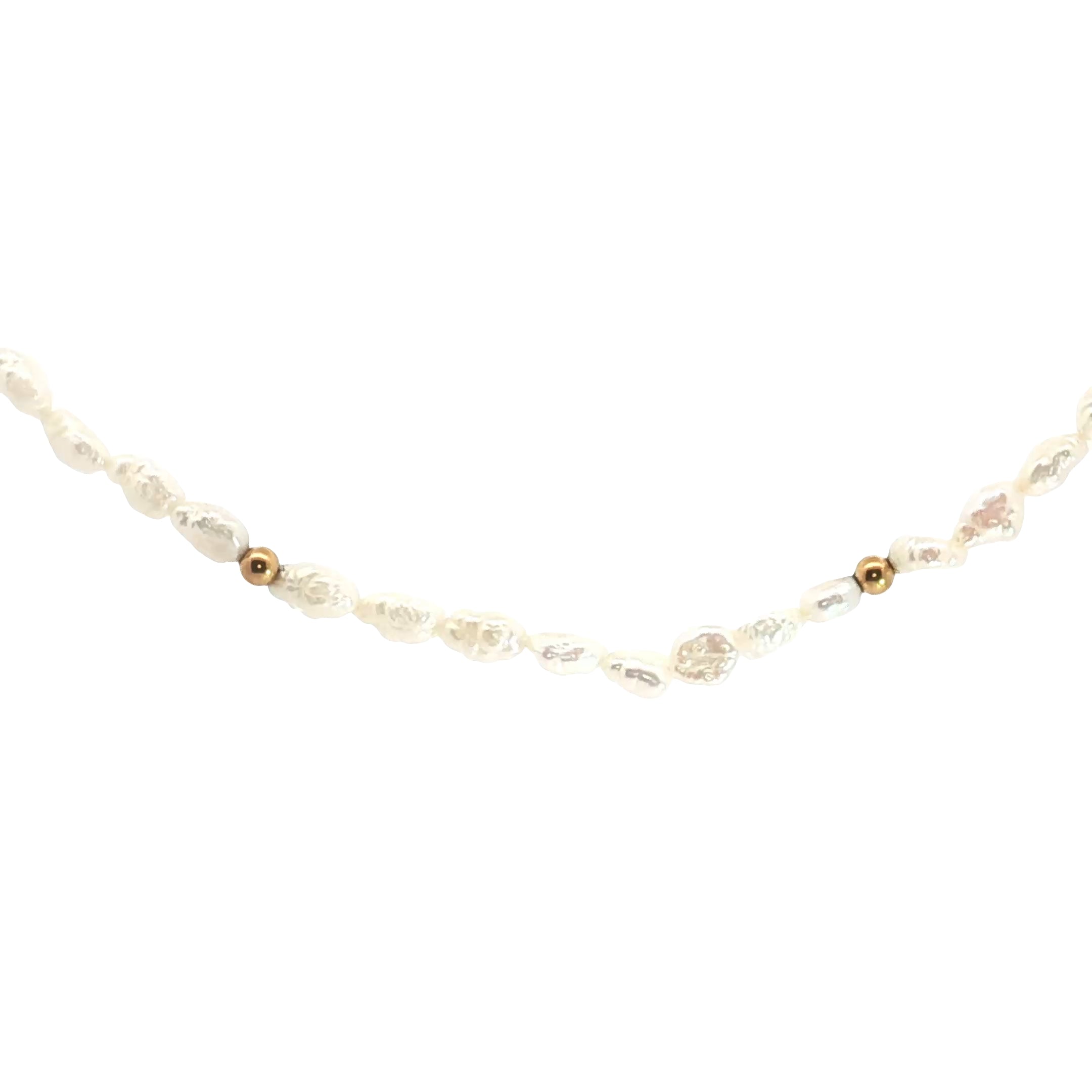 14k Yellow Gold Freshwater Cultured Pearl /Gold Bead Stackable Necklace 17"inch