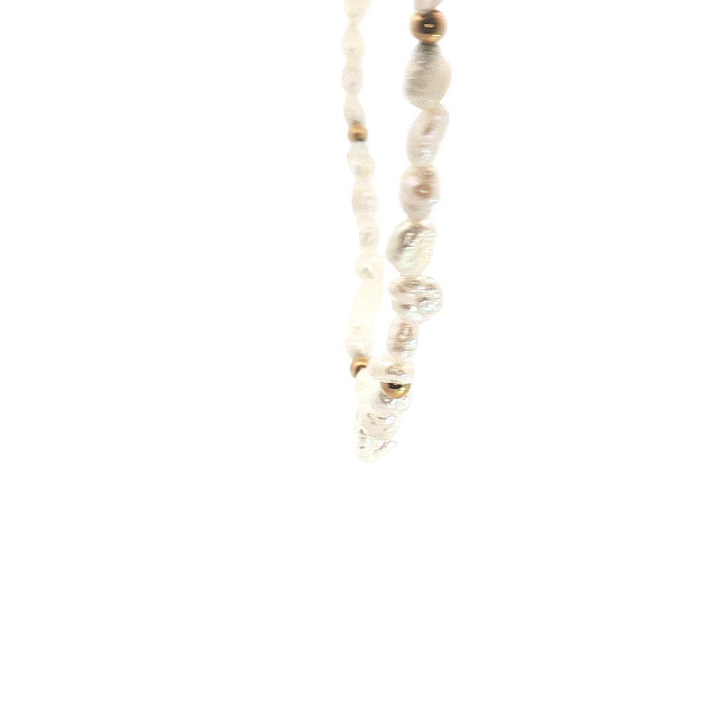 14k Yellow Gold Freshwater Cultured Pearl /Gold Bead Stackable Necklace 17"inch