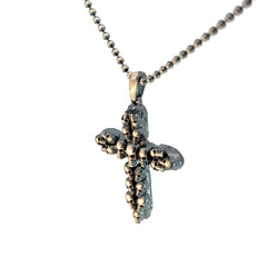 Sterling Silver 14.5 gram Beaded Necklace/Cross with Skeleton Head Pendant