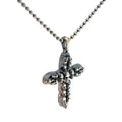 Sterling Silver 14.5 gram Beaded Necklace/Cross with Skeleton Head Pendant