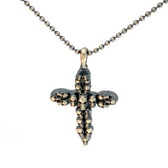 Sterling Silver 14.5 gram Beaded Necklace/Cross with Skeleton Head Pendant