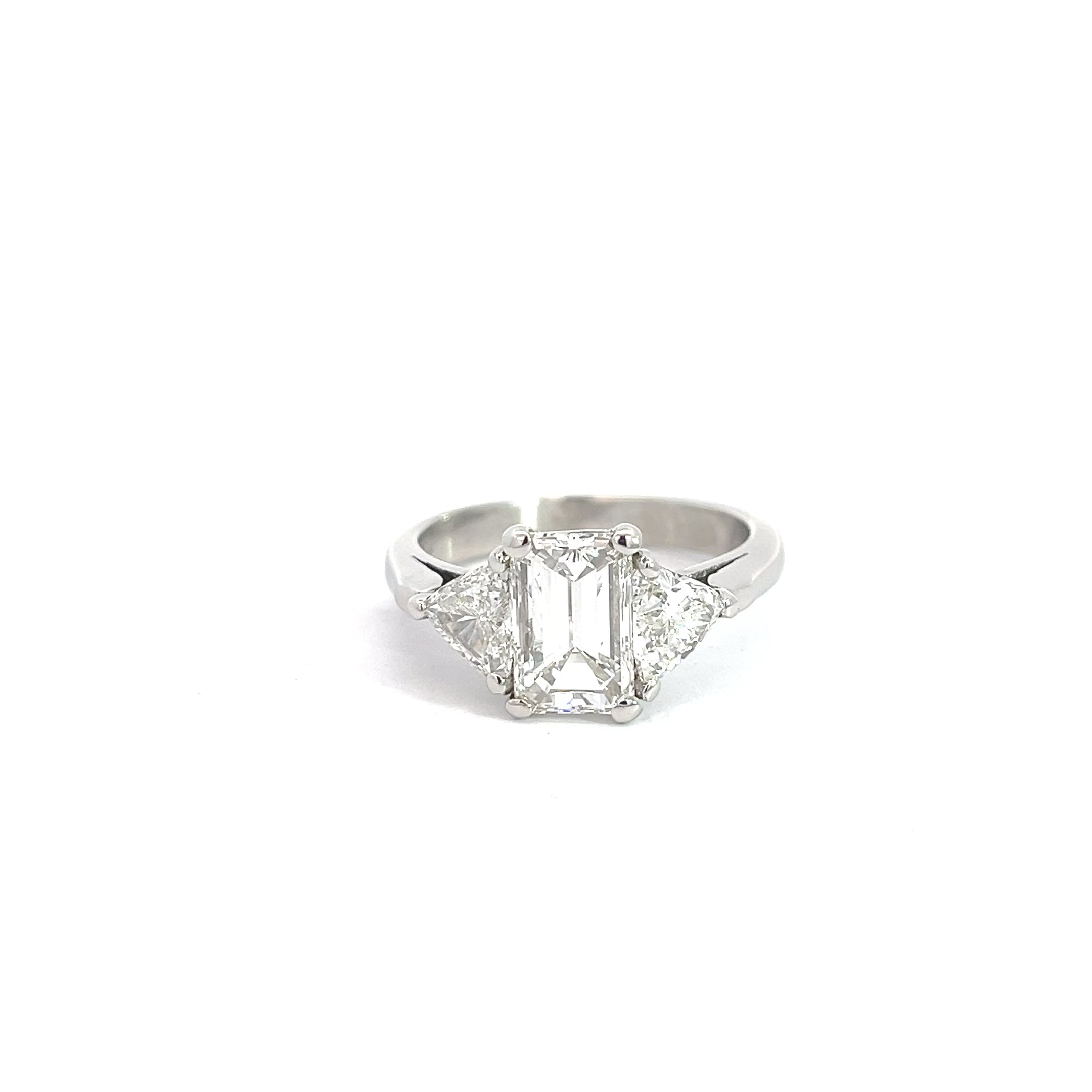 PLATINUM 2.01CT G SI1 EMERALD CUT DIAMOND/ 1.15CT G SI1 TRILLION 3 STONE ENGAGEMENT RING CERTIFIED BY GIA #11106537