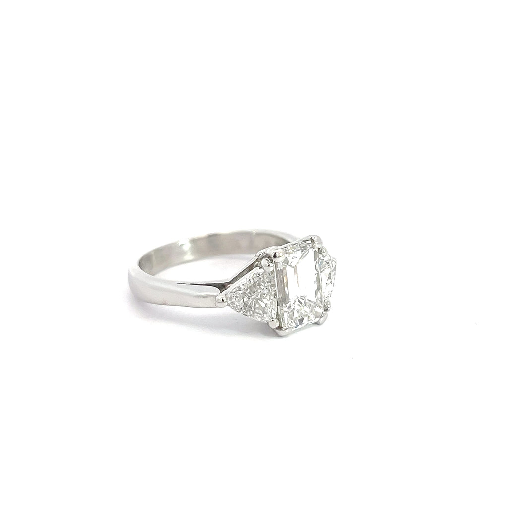 PLATINUM 2.01CT G SI1 EMERALD CUT DIAMOND/ 1.15CT G SI1 TRILLION 3 STONE ENGAGEMENT RING CERTIFIED BY GIA #11106537