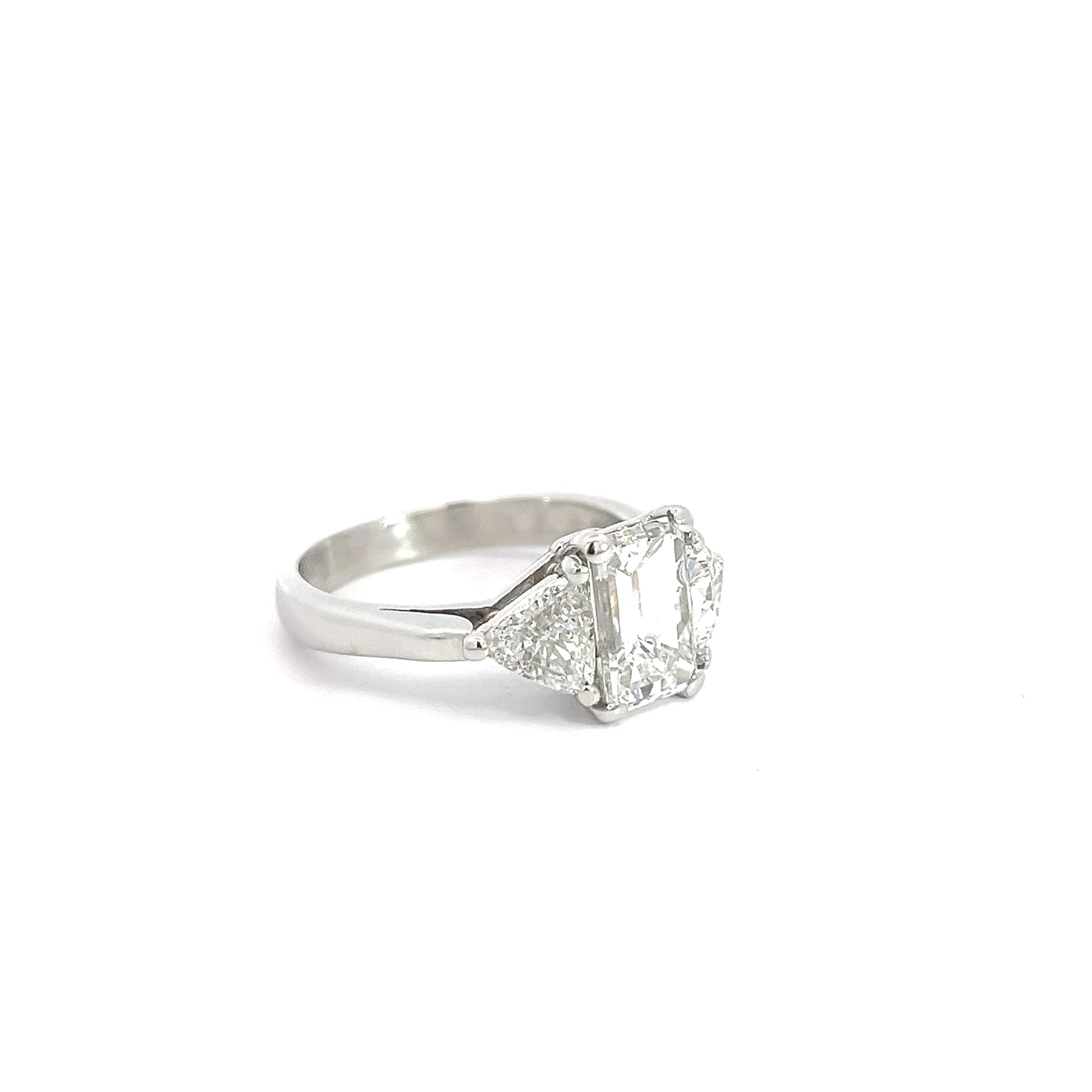 PLATINUM 2.01CT G SI1 EMERALD CUT DIAMOND/ 1.15CT G SI1 TRILLION 3 STONE ENGAGEMENT RING CERTIFIED BY GIA #11106537