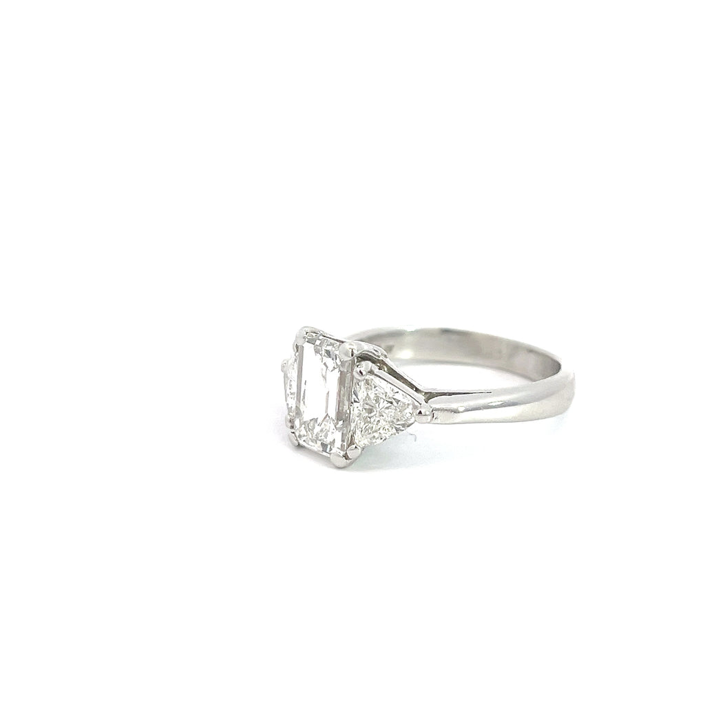 PLATINUM 2.01CT G SI1 EMERALD CUT DIAMOND/ 1.15CT G SI1 TRILLION 3 STONE ENGAGEMENT RING CERTIFIED BY GIA #11106537