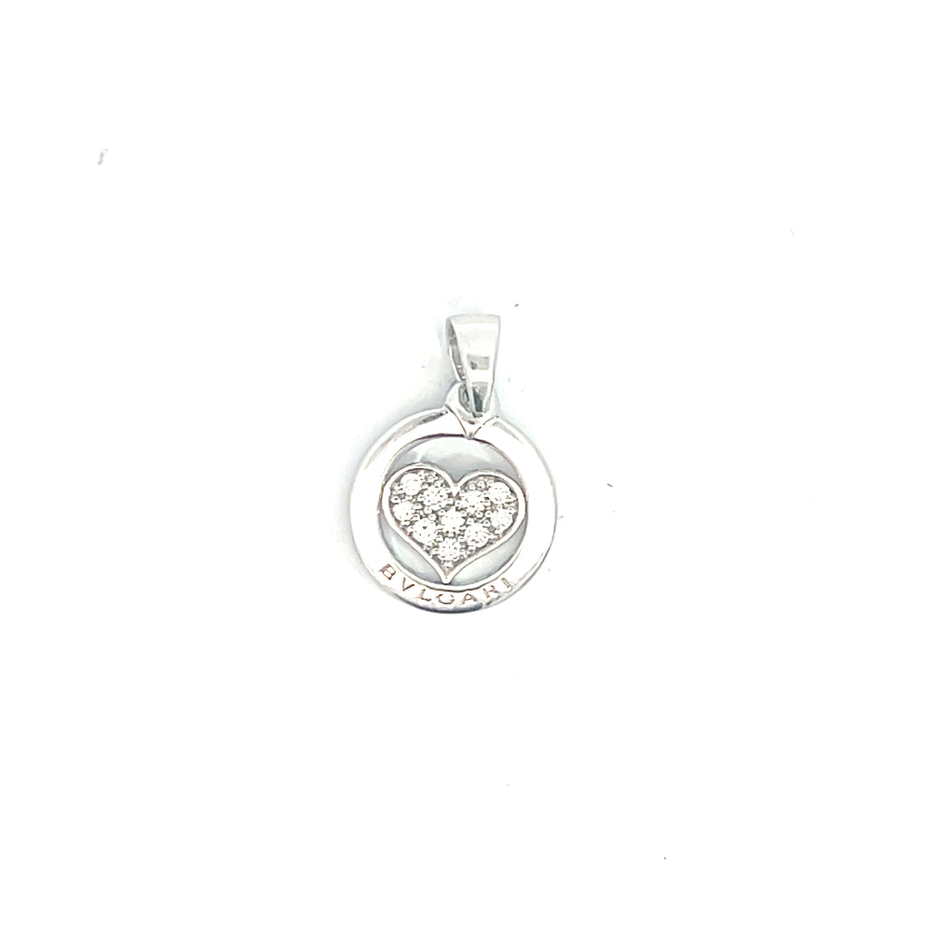 18k White Gold (10) Pave Setting Round Diamond Bvlgari Tondo Heart Pendant