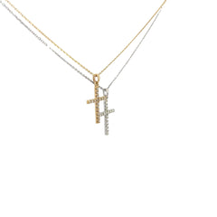 14k White and Yellow Gold .20ct G SI1 Round Diamond Cross Necklace