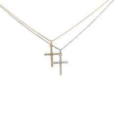 14k White and Yellow Gold .20ct G SI1 Round Diamond Cross Necklace