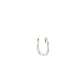 14k White Gold .05ct G SI1 Round Diamond Oval Shape Huggie Earring (one Single Earring) 1/2 inch 1.5mm