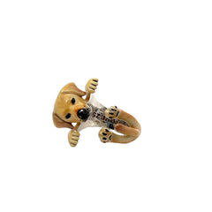 Pre-Owned Golden Retriever Puppy Dog Enamel Sterling Silver Ring