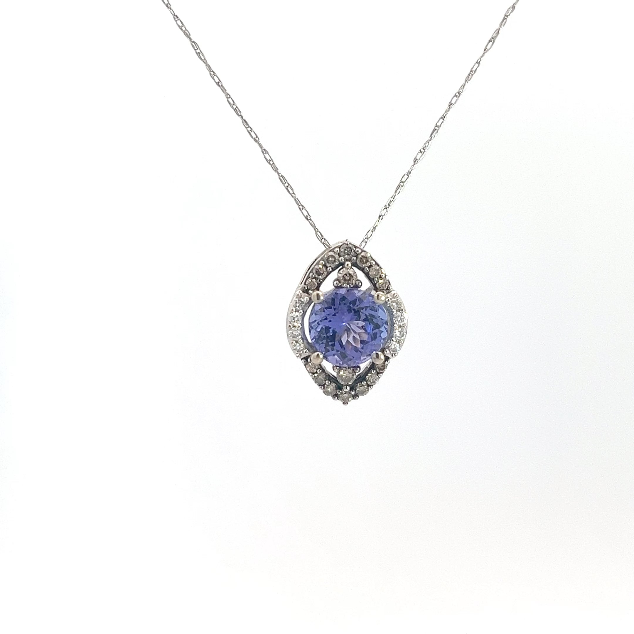 14k White Gold 1.25ct Round Tanzanite /.25ct  Round Chocolate Diamond /.07ct G SI1 Round Diamond Slide Pendant