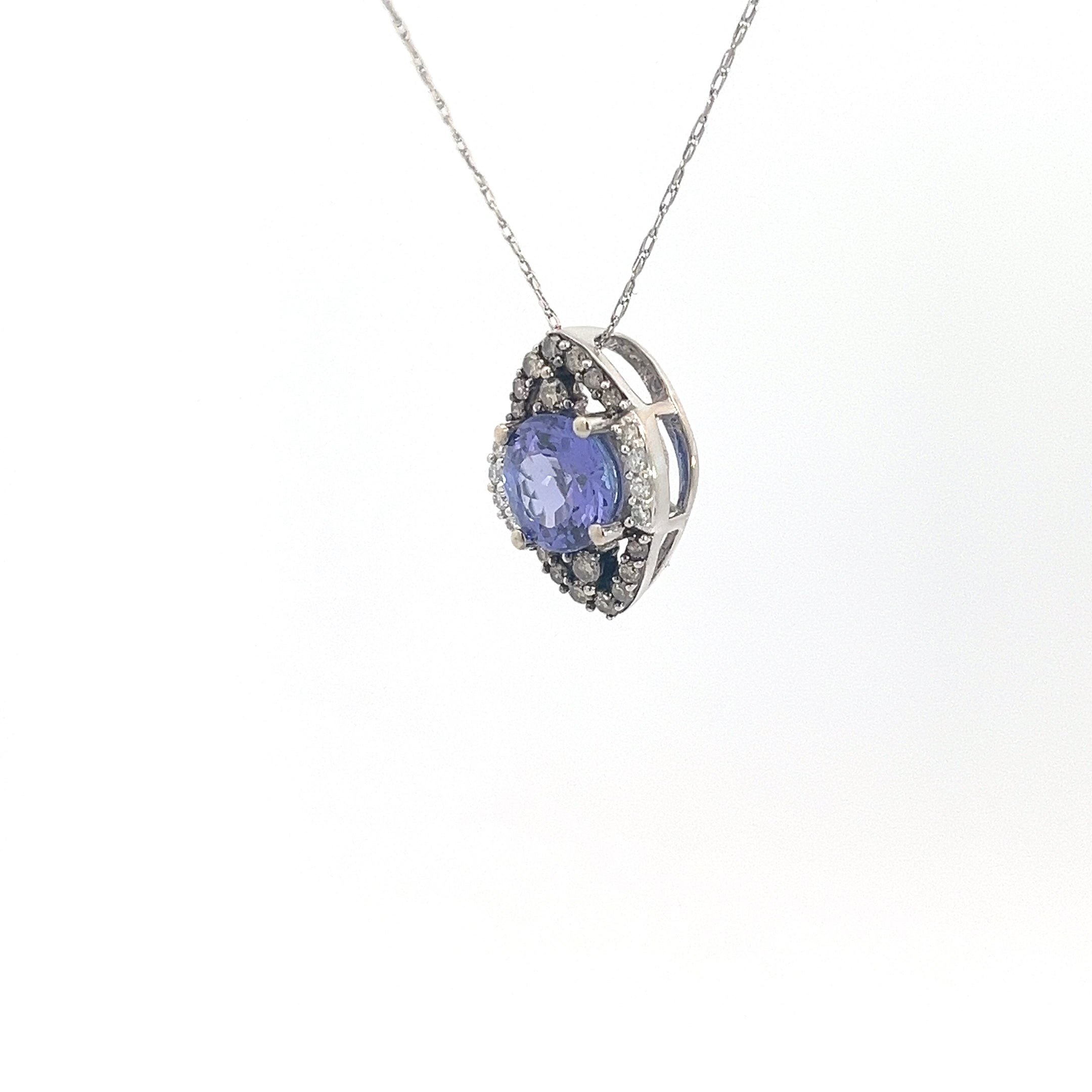 14k White Gold 1.25ct Round Tanzanite /.25ct  Round Chocolate Diamond /.07ct G SI1 Round Diamond Slide Pendant