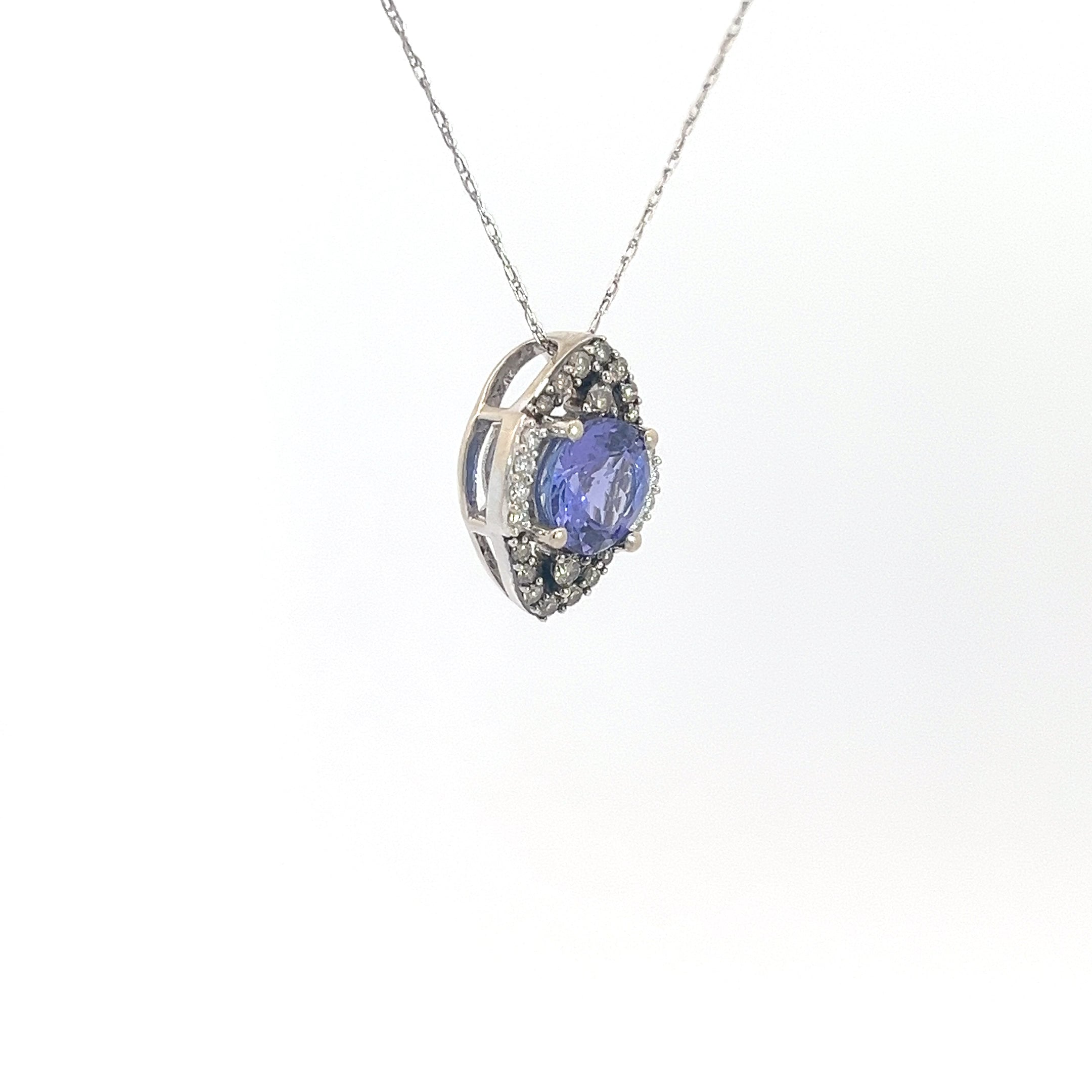 14k White Gold 1.25ct Round Tanzanite /.25ct  Round Chocolate Diamond /.07ct G SI1 Round Diamond Slide Pendant