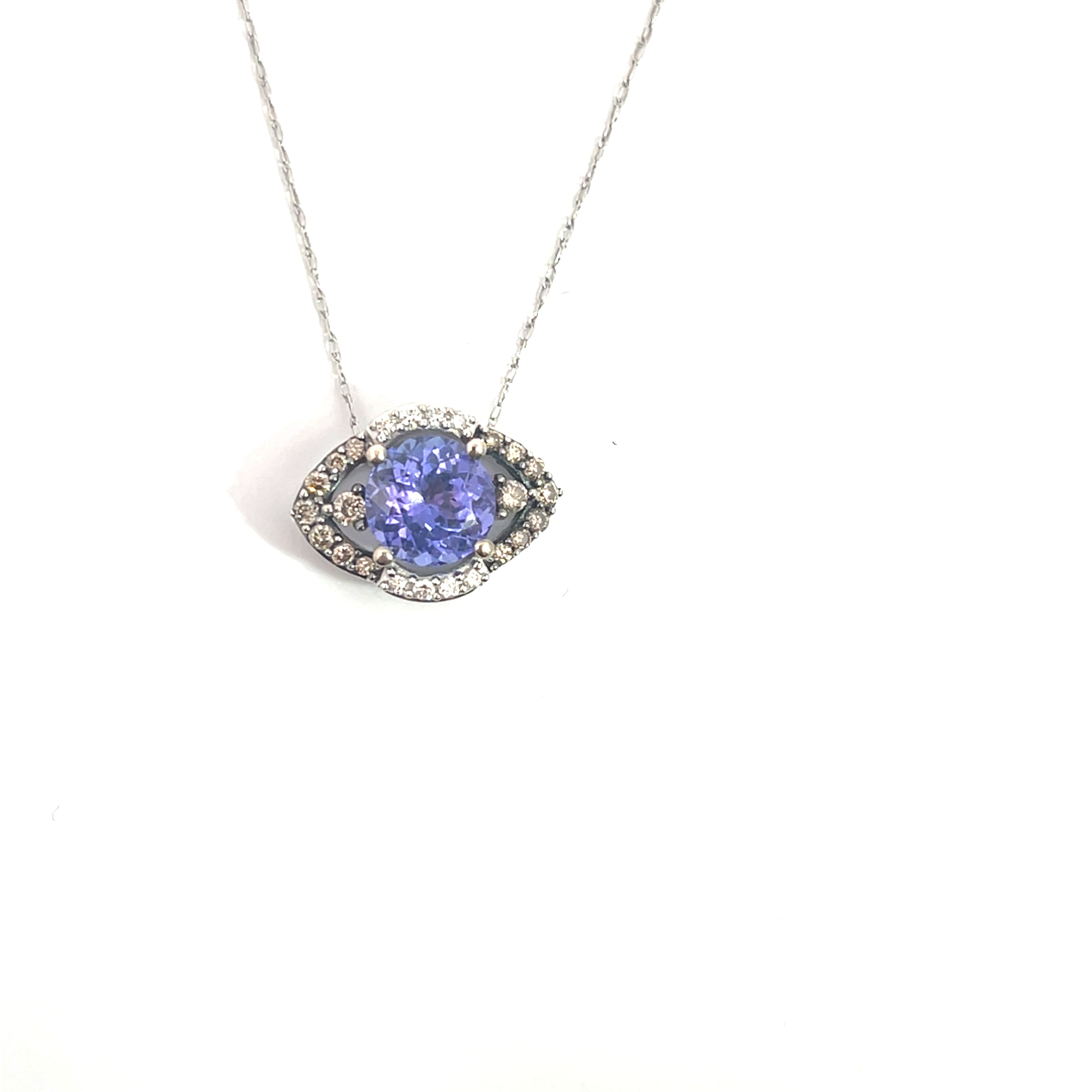 14k White Gold 1.25ct Round Tanzanite /.25ct  Round Chocolate Diamond /.07ct G SI1 Round Diamond Slide Pendant