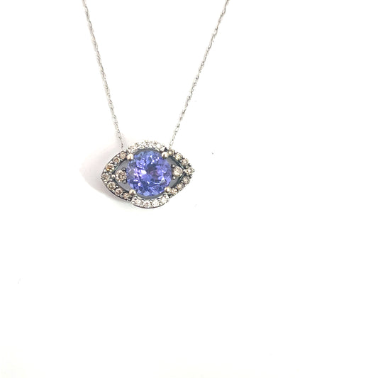 14k White Gold 1.25ct Round Tanzanite /.25ct Round Chocolate Diamond /.07ct G SI1 Round Diamond Slide Pendant