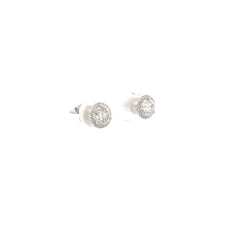 18k White Gold 1.17ct G SI1 Round Diamond/.15ct G SI1 Micro Halo Stud Earrings