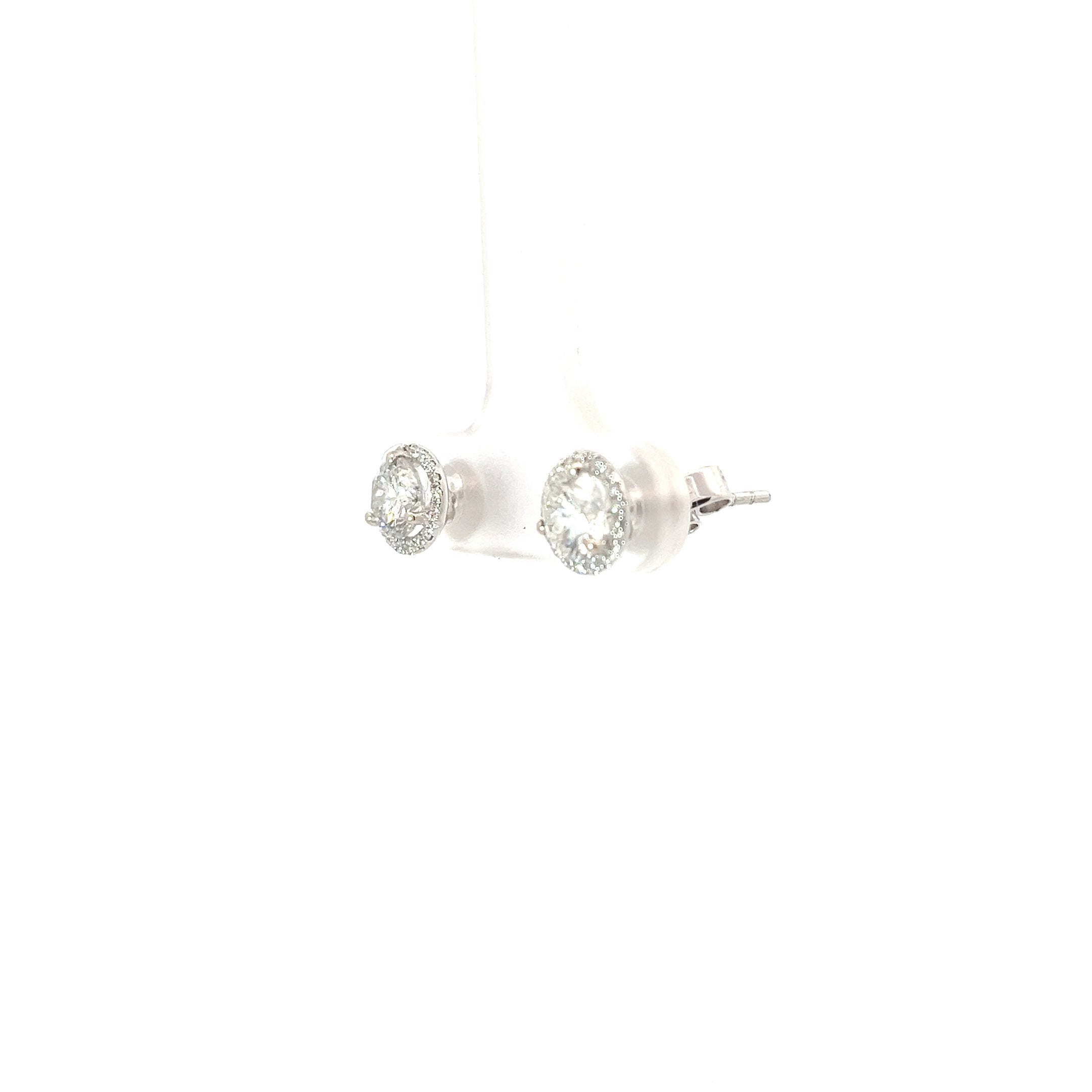 18k White Gold 1.17ct G SI1 Round Diamond/.15ct G SI1 Micro Halo Stud Earrings