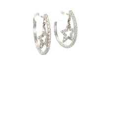 14k White Gold .50ct G SI1 Round Diamond Oval Shape Diamond Hoop with Dangle Star Earrings