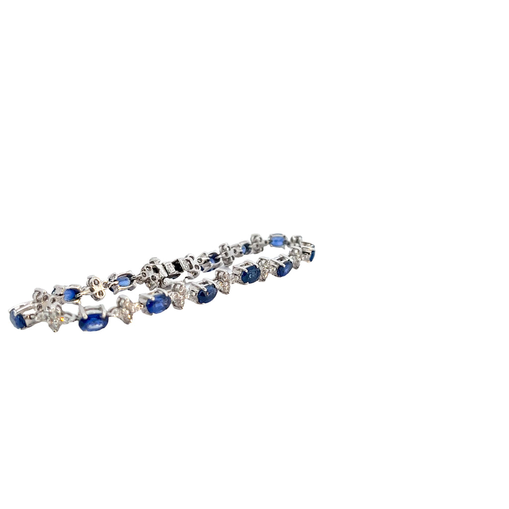 14K White Gold 2.00ct G SI1 Round  Diamond and 7.00ct Oval Blue Sapphire Bracelet