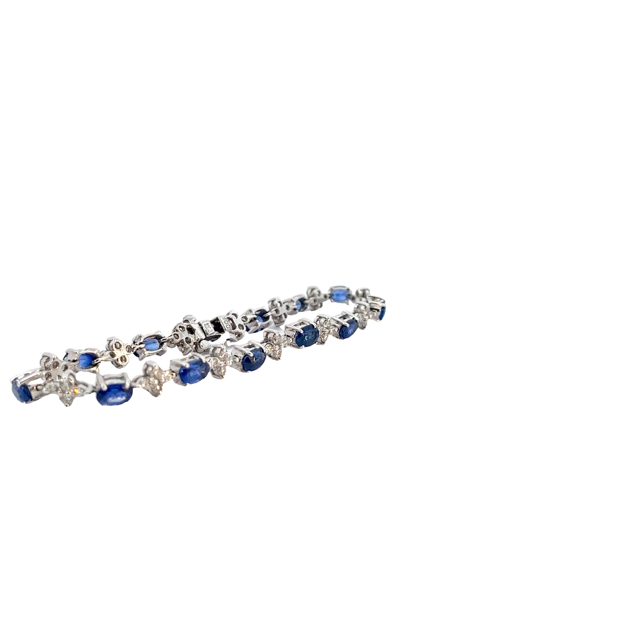 14K White Gold 2.00ct G SI1 Round  Diamond and 7.00ct Oval Blue Sapphire Bracelet