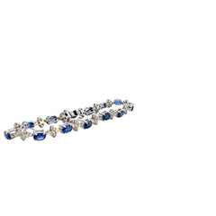 14K White Gold 2.00ct G SI1 Round  Diamond and  7.00ct Oval Blue Sapphire Bracelet