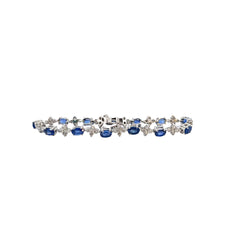 14K White Gold 2.00ct G SI1 Round  Diamond and  7.00ct Oval Blue Sapphire Bracelet