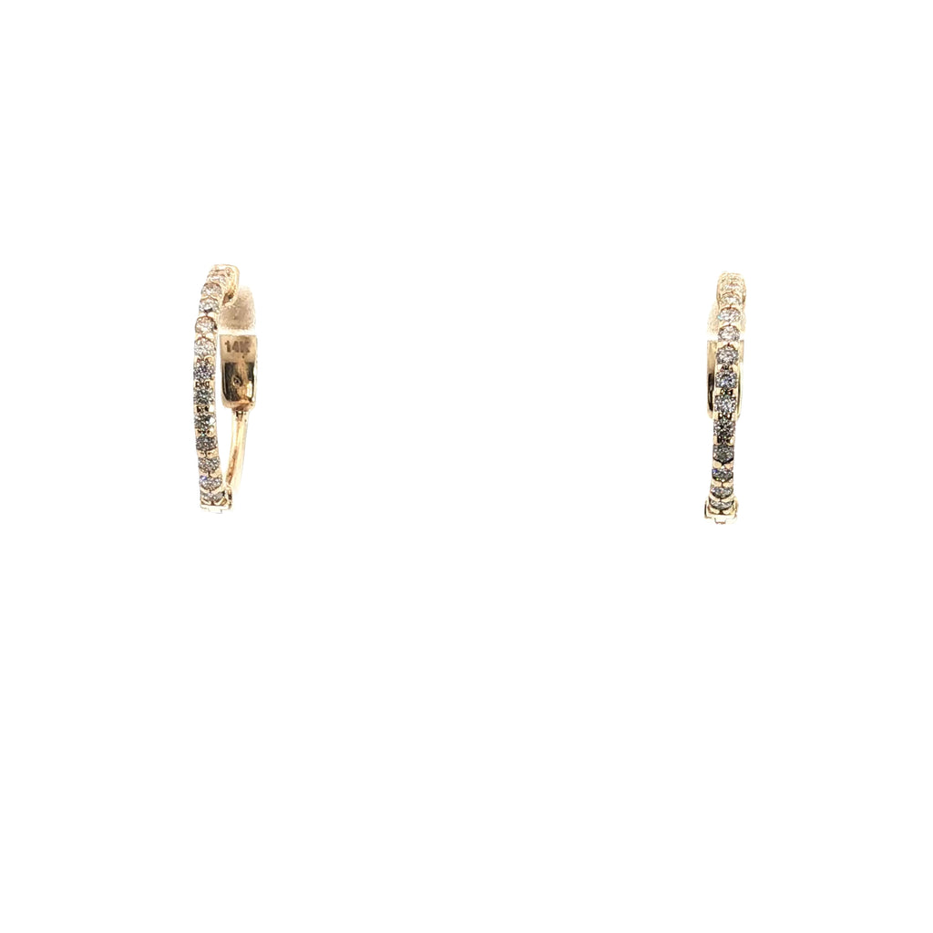 14k Yellow Gold .35ct G VS2 Round Diamond Thin Hoop Earrings 1/2"