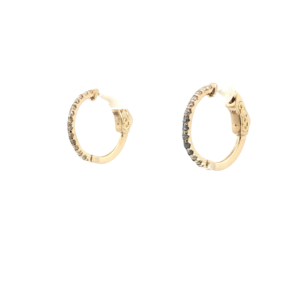 14k Yellow Gold .35ct G VS2 Round Diamond Thin Hoop Earrings 1/2"