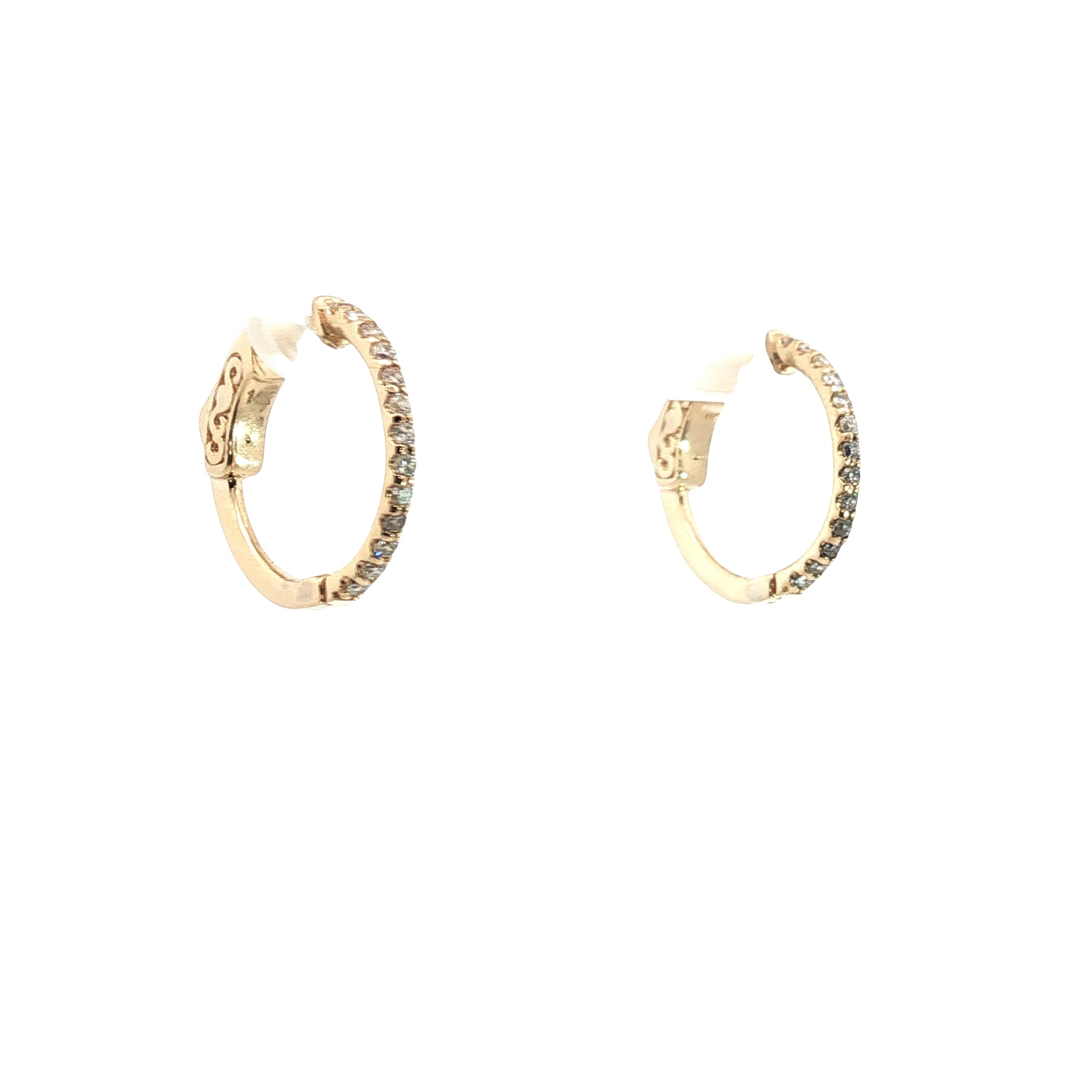 14k Yellow Gold .35ct G VS2 Round Diamond Thin Hoop Earrings 1/2"