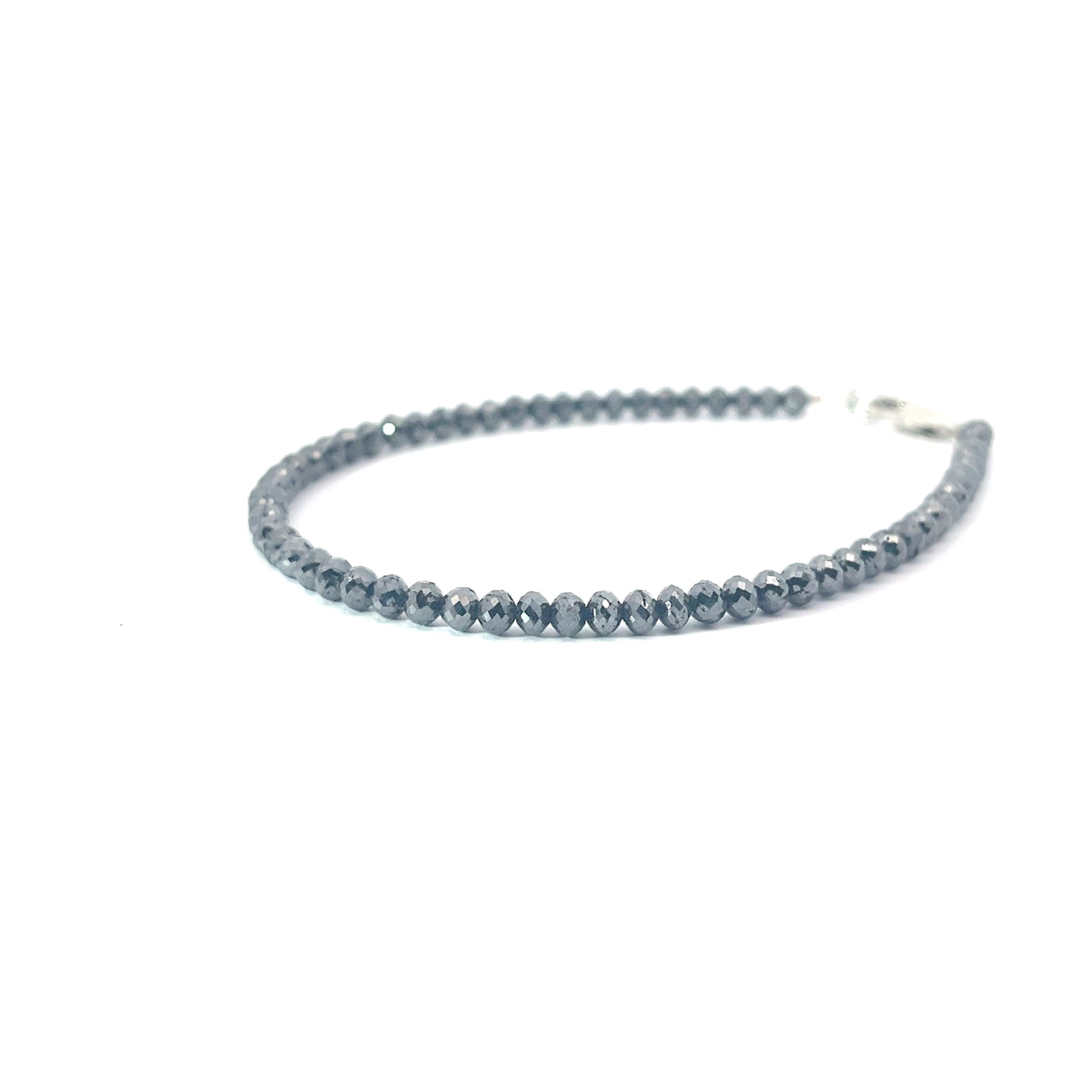 14k White Gold 15.30ct Black Diamond Bead Bracelet 3.5mm 7" inch