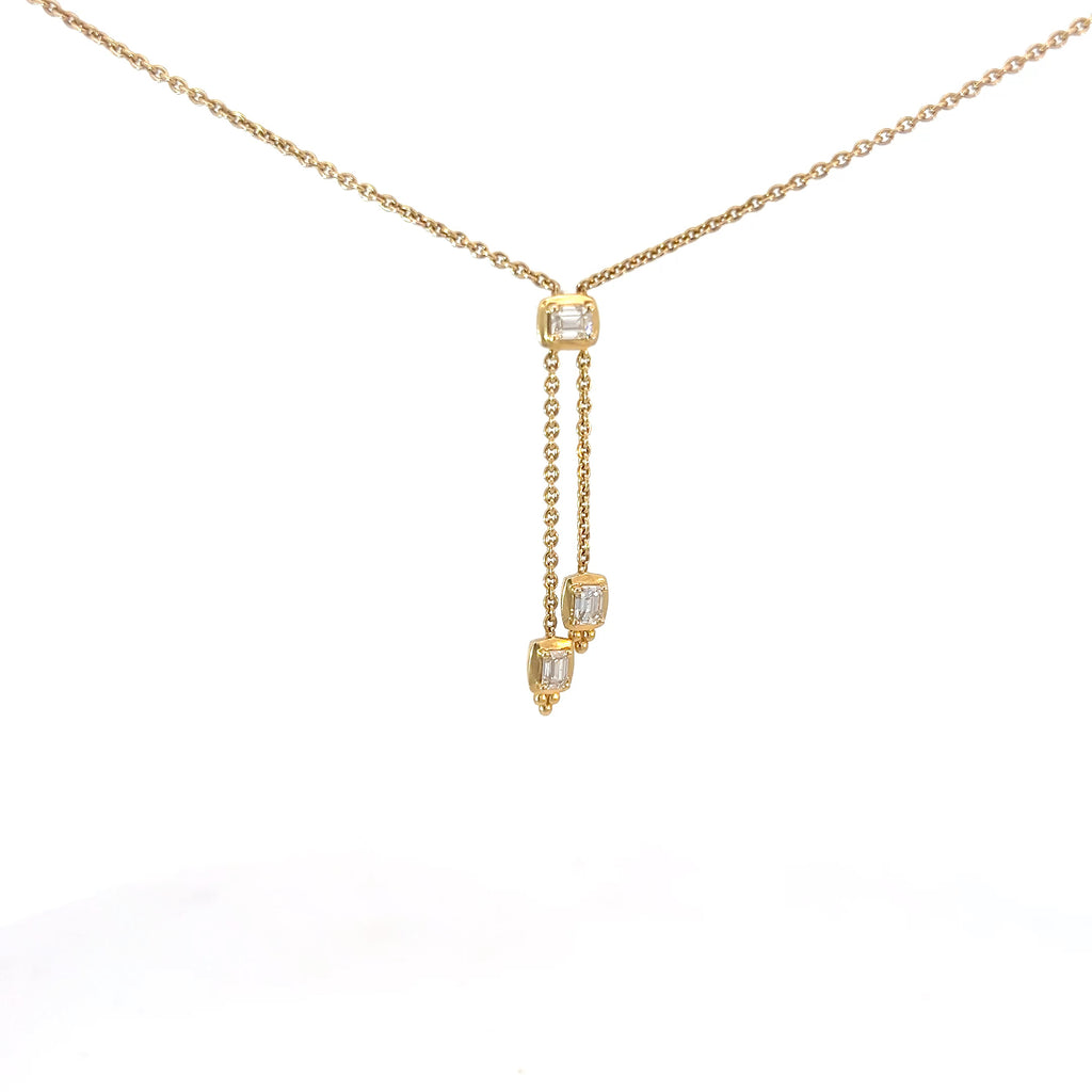 14k Yellow Gold .75ct E VS2 Emerald Cut Diamond Lariat Necklace