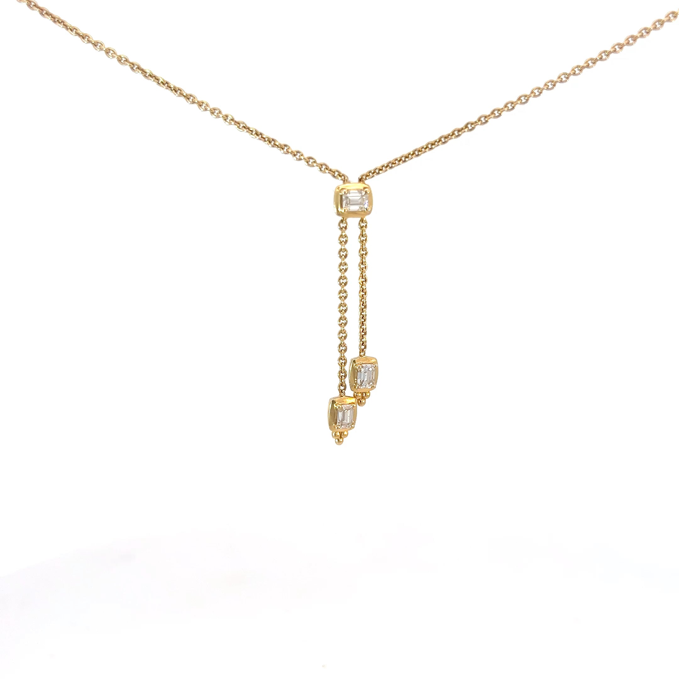 14k Yellow Gold .75ct E VS2 Emerald Cut Diamond Lariat Necklace