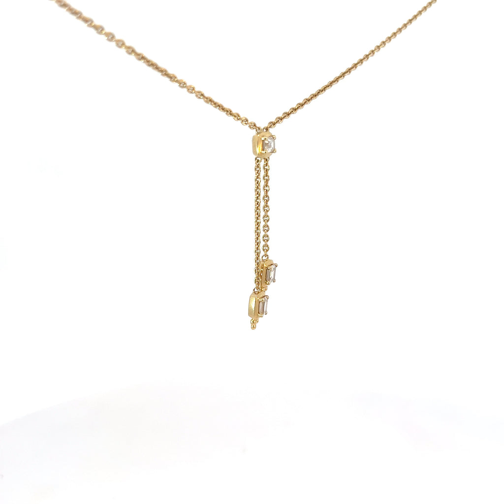 14k Yellow Gold .75ct E VS2 Emerald Cut Diamond Lariat Necklace