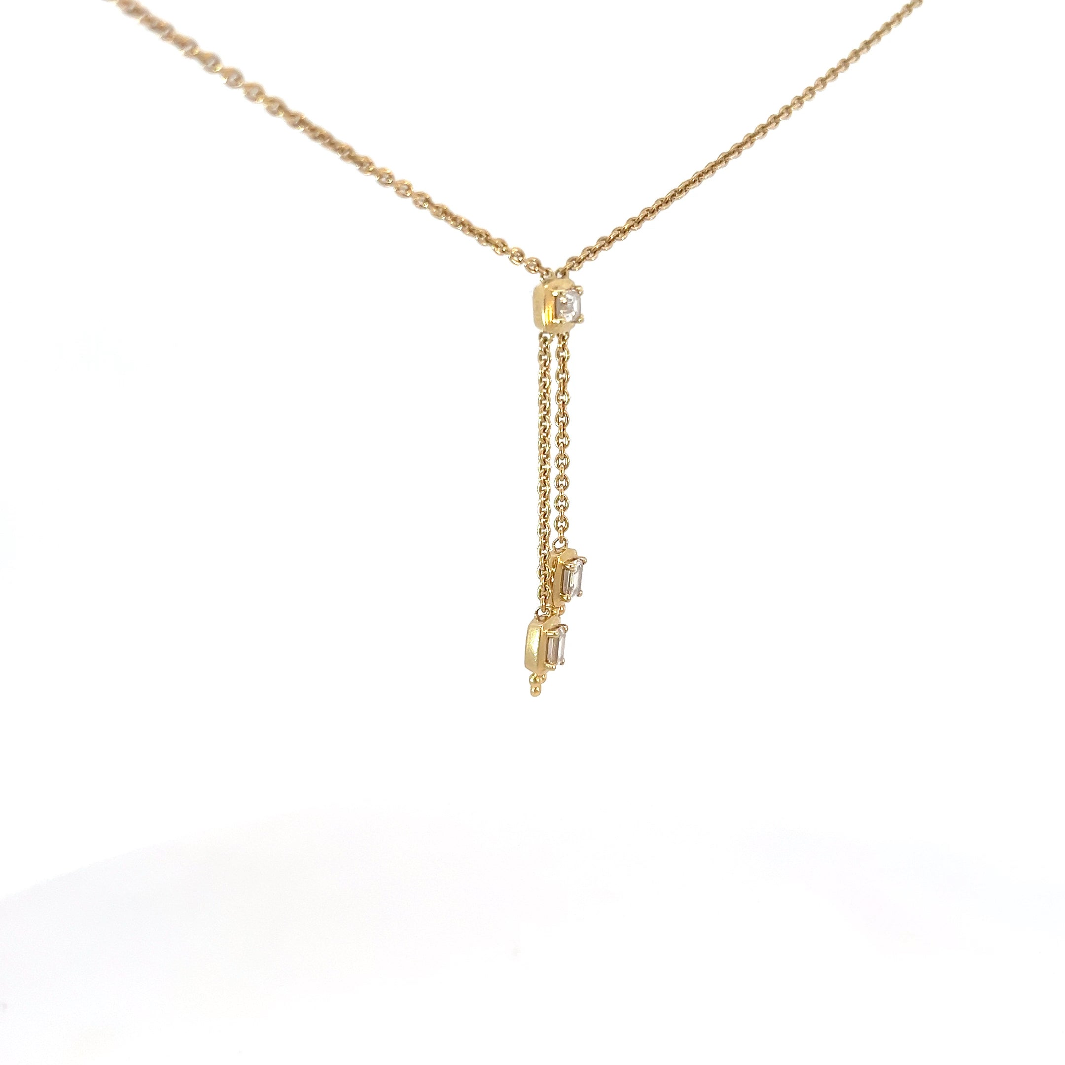 14k Yellow Gold .75ct E VS2 Emerald Cut Diamond Lariat Necklace