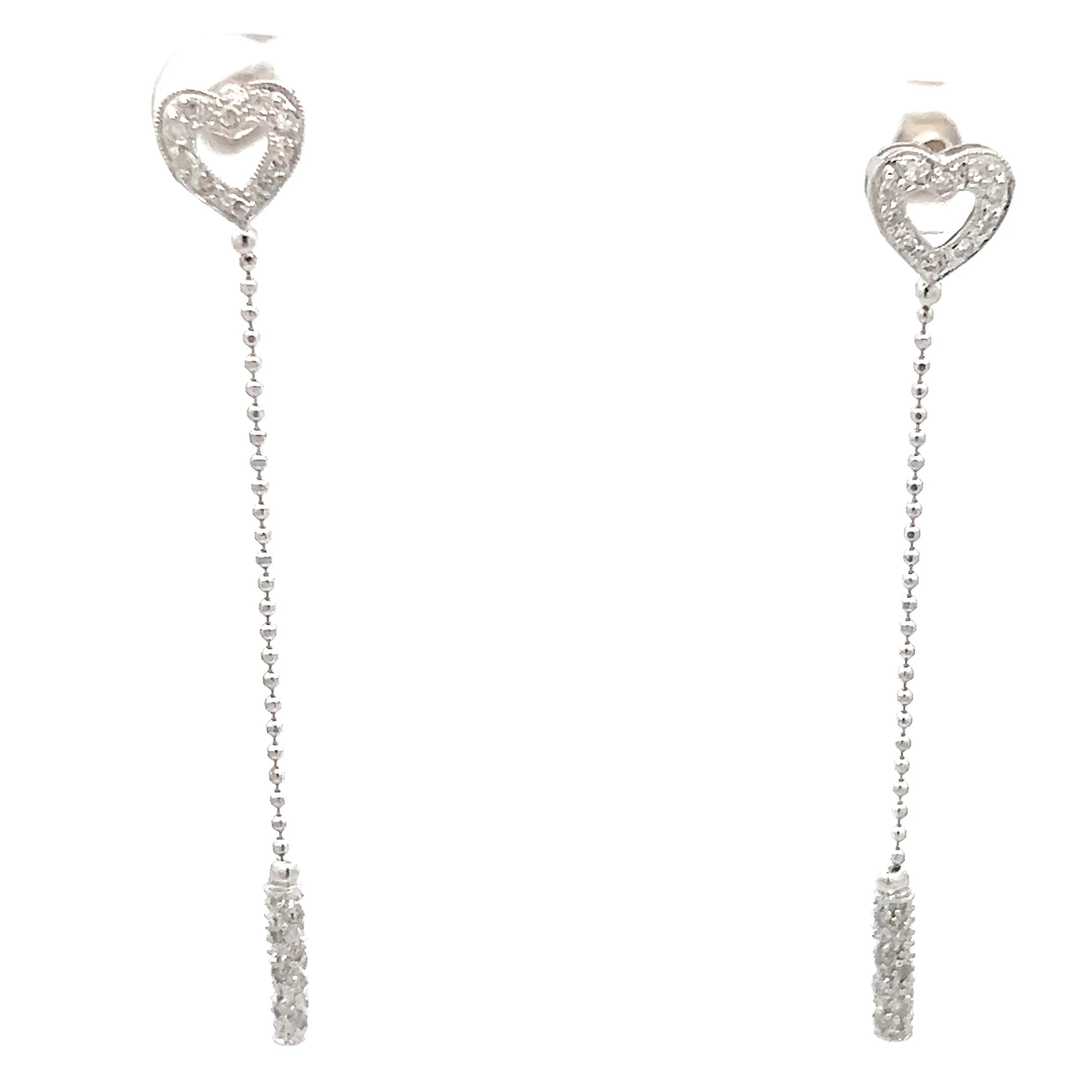 14k White Gold .35ct G SI1 Round Diamond Open Heart Stud Earrings Dangle Tube