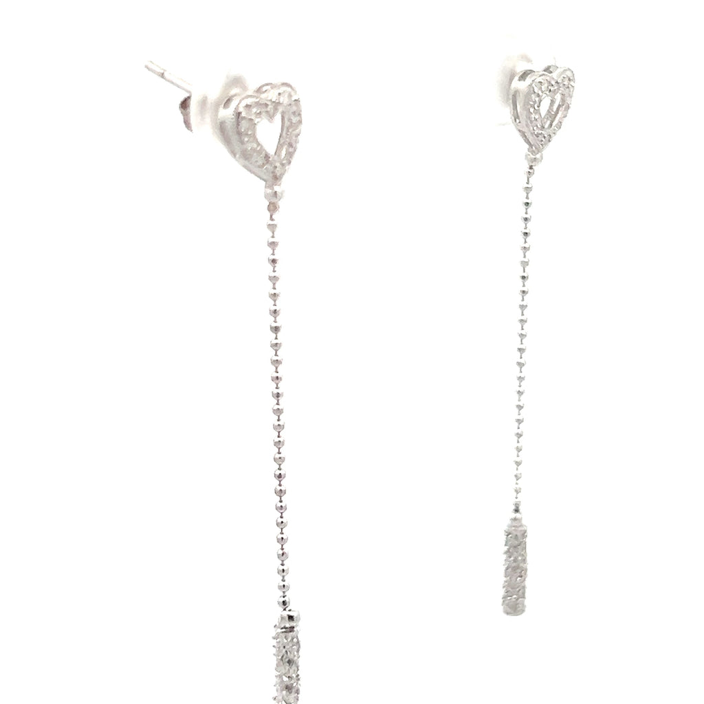 14k White Gold .35ct G SI1 Round Diamond Open Heart Stud Earrings Dangle Tube