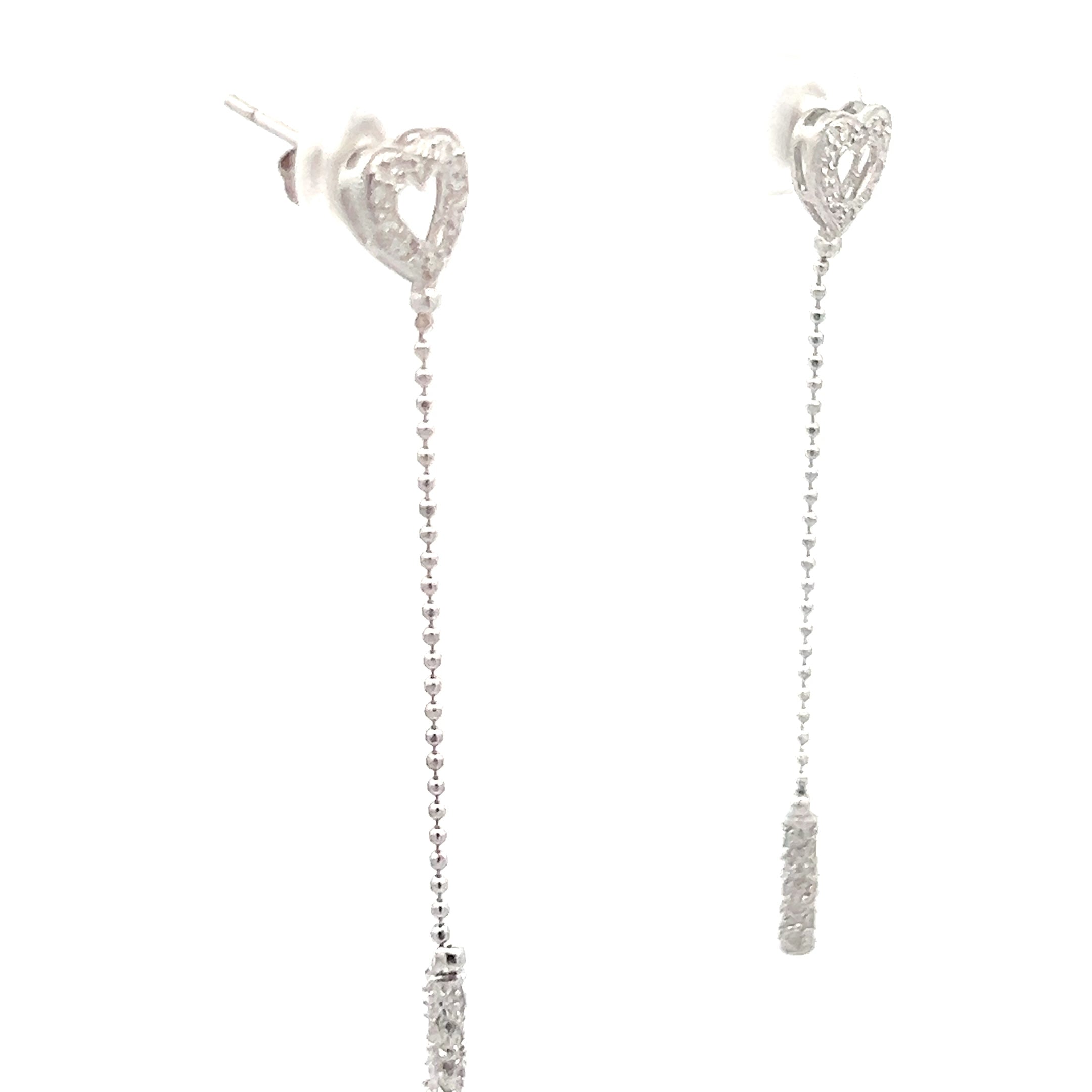 14k White Gold .35ct G SI1 Round Diamond Open Heart Stud Earrings Dangle Tube