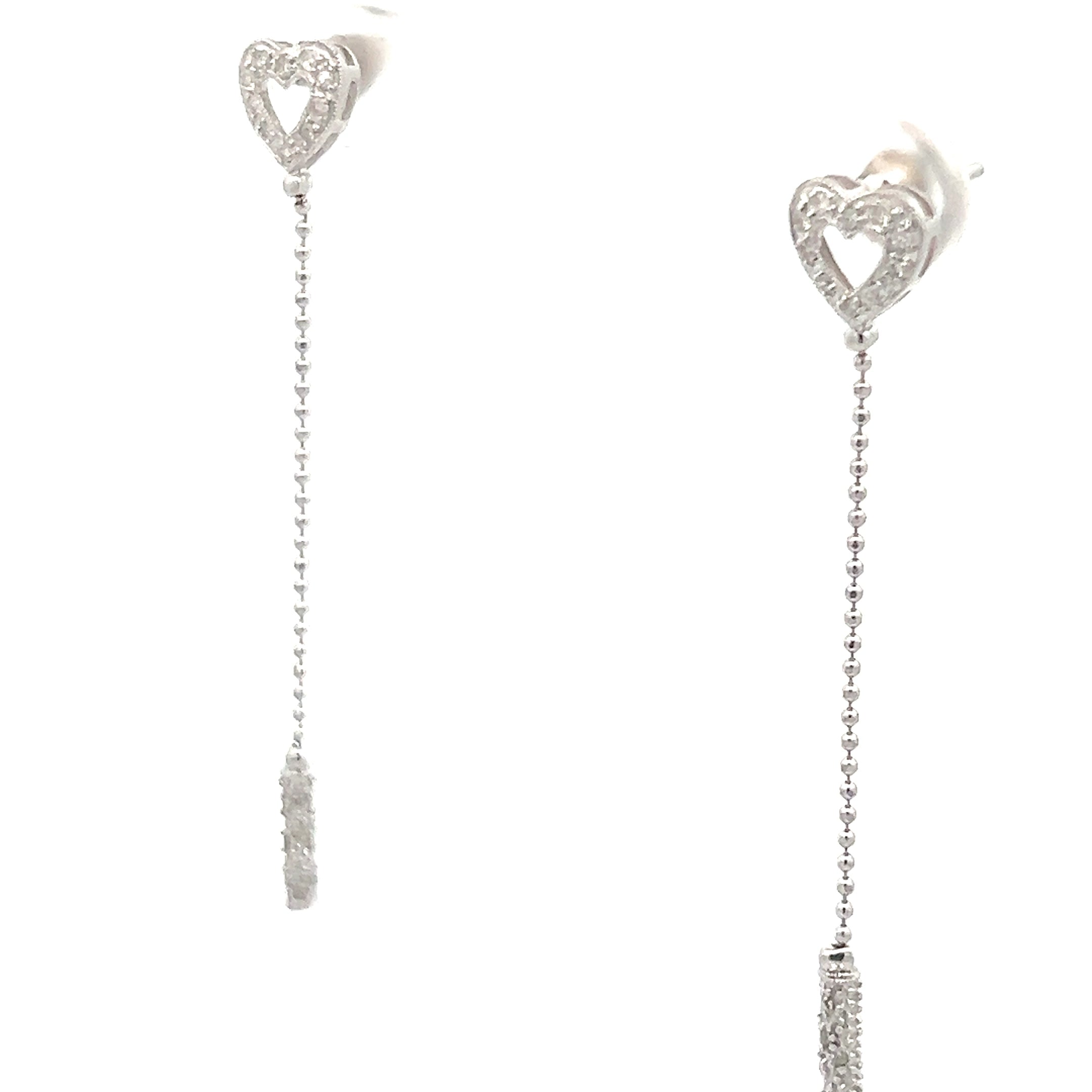 14k White Gold .35ct G SI1 Round Diamond Open Heart Stud Earrings Dangle Tube