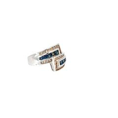 14k white gold 1.50ct Blue Sapphire and.20ct G SI1 Round Diamond  ring