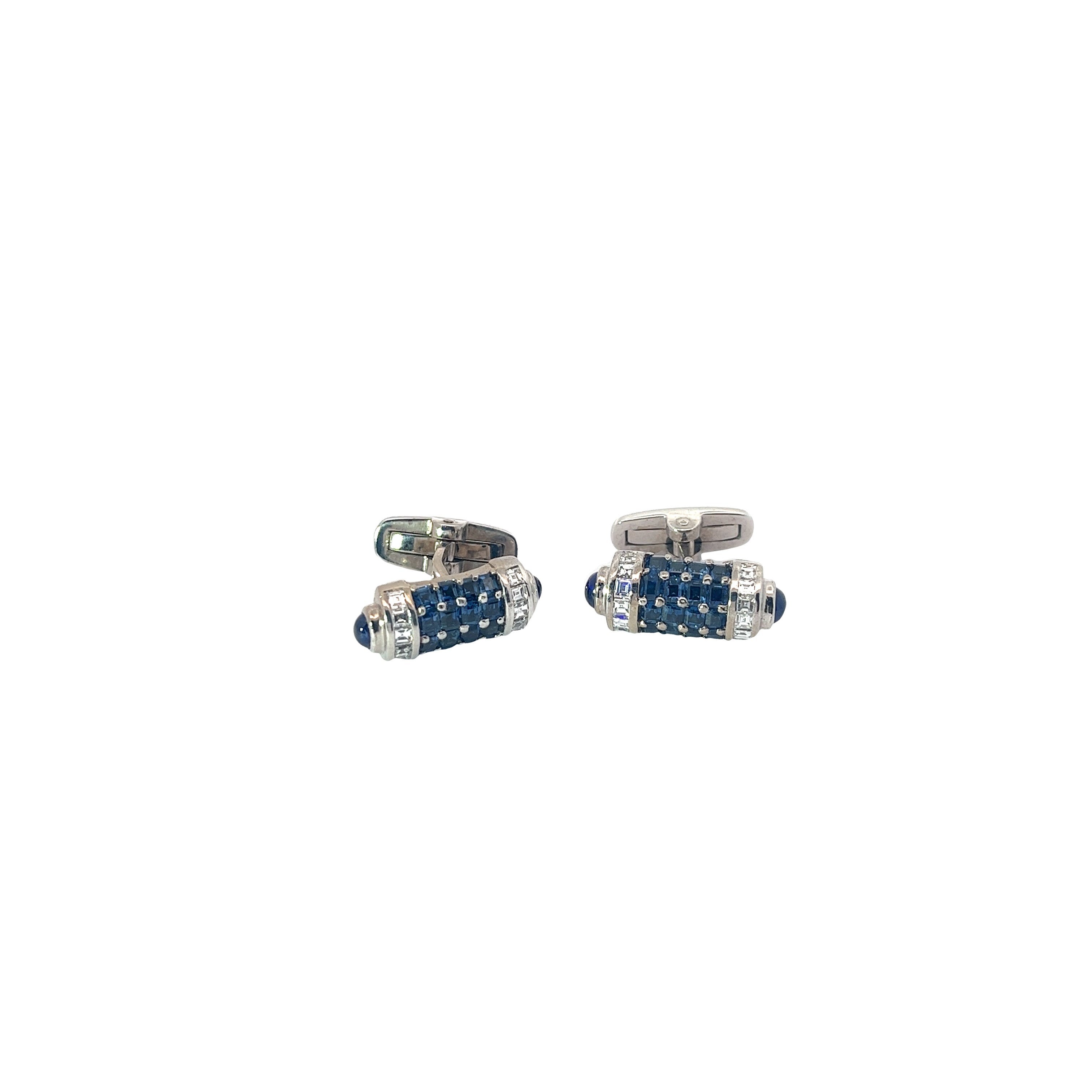 14k White Gold 2.76ct Princess Cut Blue Sapphire and 1.04ct F VS2 Princess Cut Diamond Cuff-Links