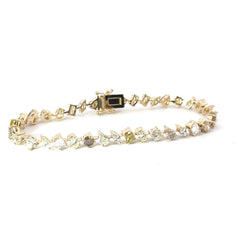 14k Yellow Gold 7.06ct Multi Color Marquise, Emerald Cut , Pear Shape, Heart Shape, Princess Cut , Oval and Round Diamond Tennis Bracelet