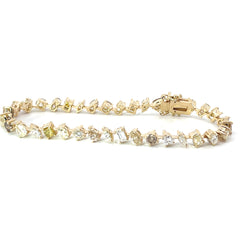 14k Yellow Gold 7.06ct Multi Color Marquise, Emerald Cut , Pear Shape, Heart Shape, Princess Cut , Oval and Round Diamond Tennis Bracelet