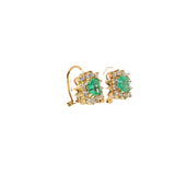 18K YELLOW GOLD  2.00 CT CUSHION COLOMBIAN EMERALD/ 1.00 CT F VS2 ROUND DIAMOND EARRINGS