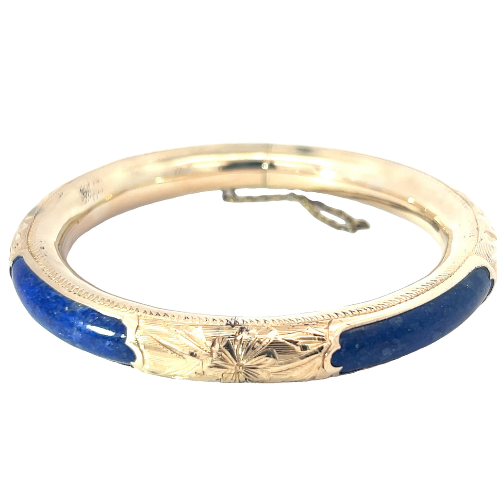 14k Yellow Gold Vintage Lapis Lazuli Bangle