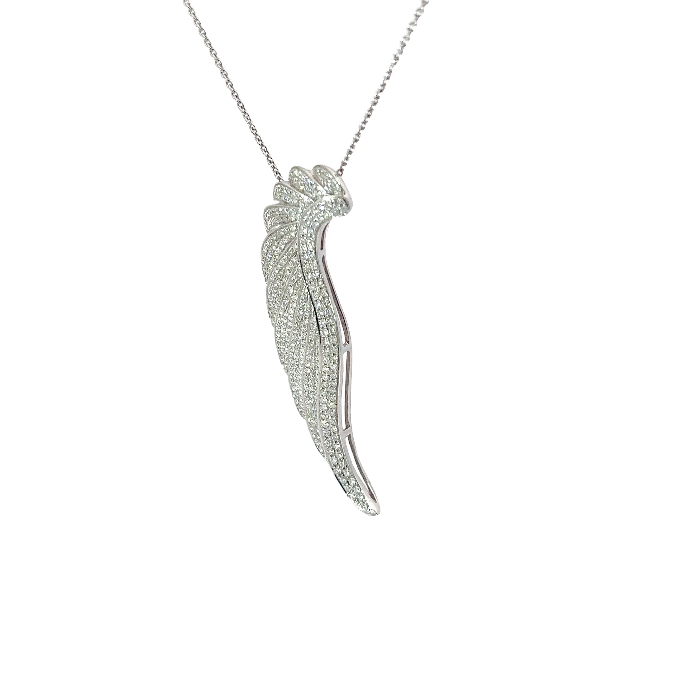 18k White Gold 1.93ct F VS2 Round Diamond Angel Wing Necklace