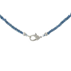 14k Yellow Gold .65ct G SI1 Round Diamond and .20ct Round Blue Sapphire Clasp/ Rough Tumbled Beaded  Necklace