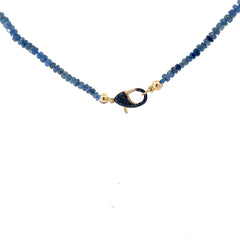 14k Yellow Gold .65ct G SI1 Round Diamond and .20ct Round Blue Sapphire Clasp/ Rough Tumbled Beaded  Necklace