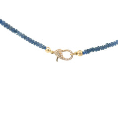 14k Yellow Gold .65ct G SI1 Round Diamond and .20ct Round Blue Sapphire Clasp/ Rough Tumbled Beaded  Necklace