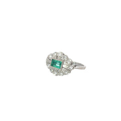 18KW VINTAGE 1.50CT EMERALD /.75CT FVS1 SINGLE AT EARRING/RING