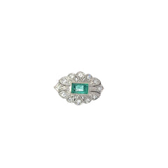 18KW VINTAGE 1.50CT EMERALD /.75CT FVS1 SINGLE AT EARRING/RING